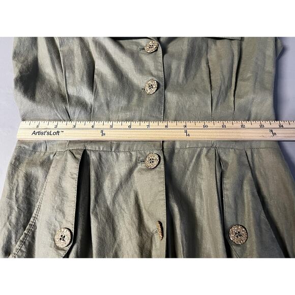 Rabbit Rabbit Rabbit Designs Dress Womens 8 Olive Button Front Midi Made USA - Picture 10 of 12